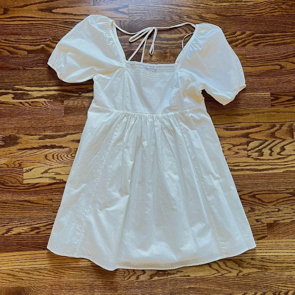 Draper James NWT‎ 100% Cotton White Puff Sleeve Smocked Mini Dress Sz. Small